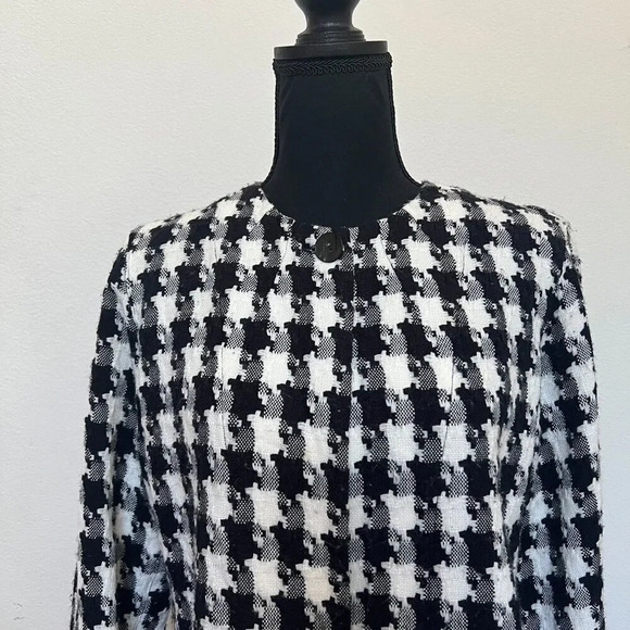 CHICOS Houndstooth One Button Cardigan Black White Size Small - Picture 3 of 5